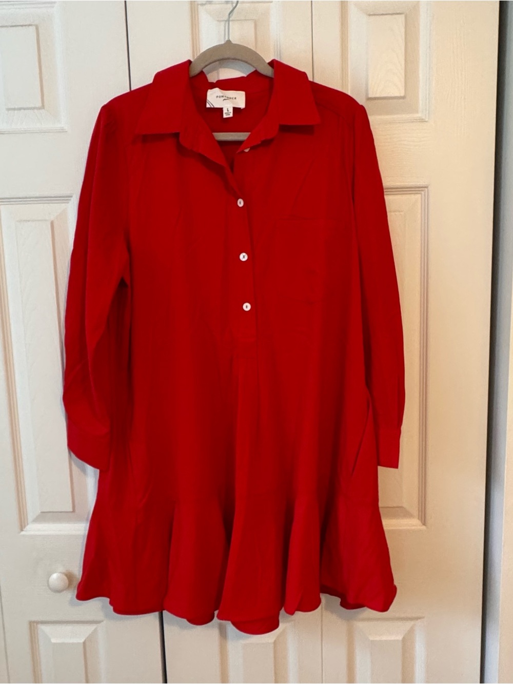 Tuckernuck Pomander Place Red Long-Sleeve Mini Shirt Dress